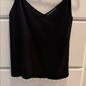 Zara Black Top with Pearl Accents